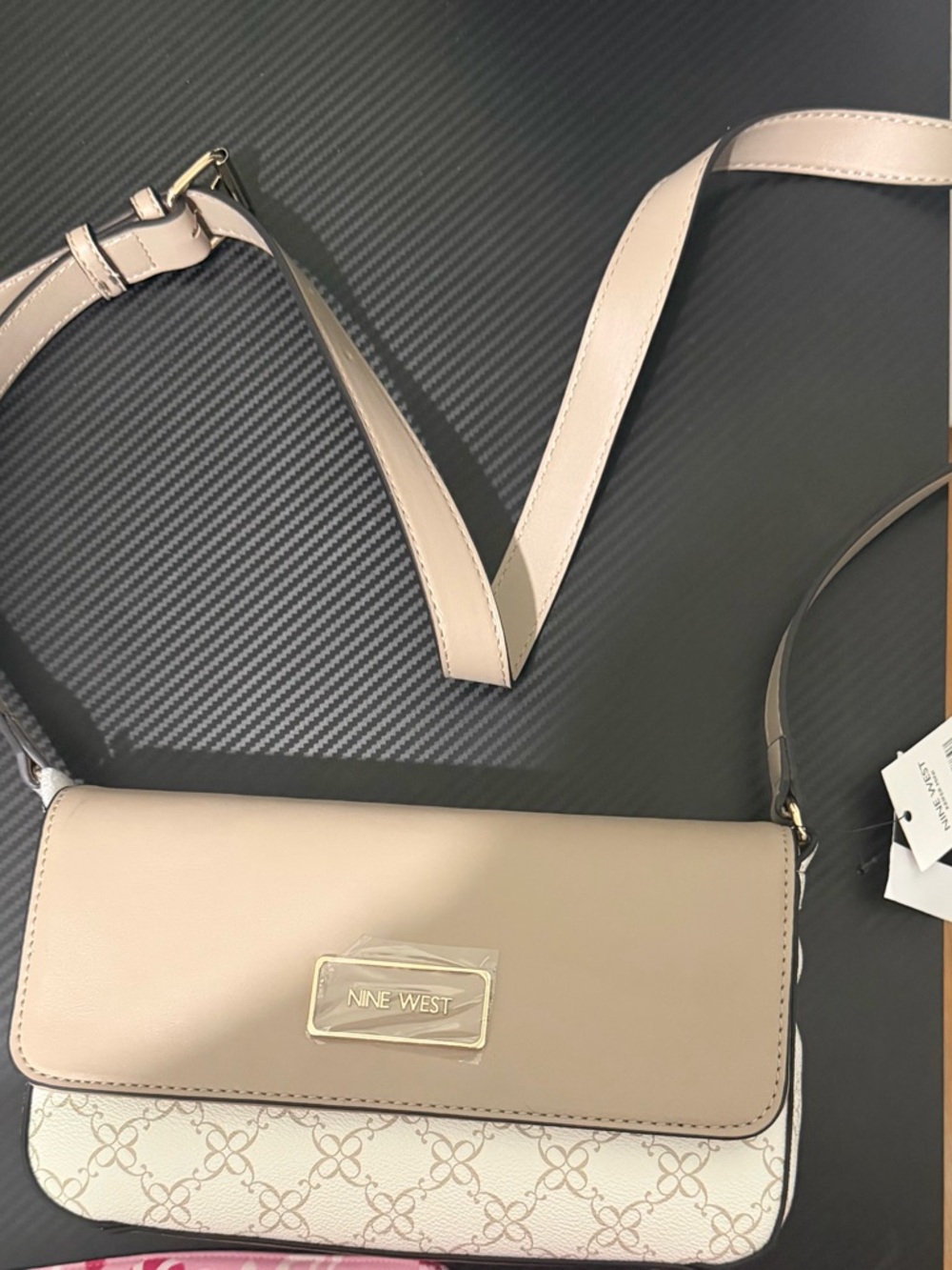 Nine West Beige Monogram Crossbody Bag 💼 Gold Hardware (New w/ Tags)